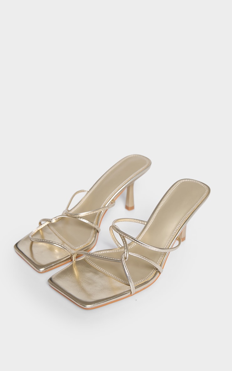 Gold Pu Wide Fit Cross Over Strap Heeled Mules PrettyLittleThing CA