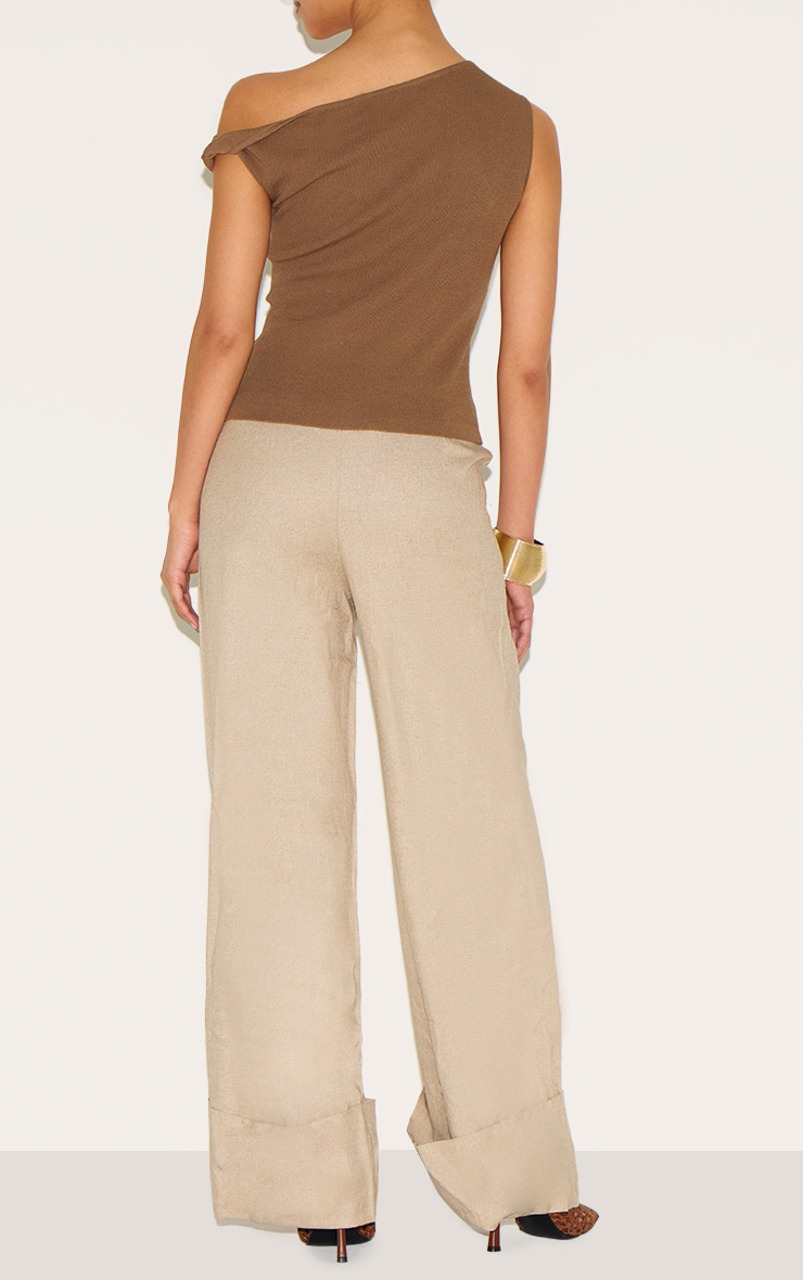 Petite Natural Stone Invisible Waistband Wide Leg Turn Up Pants image 3