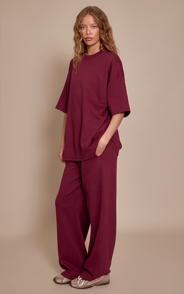 Burgundy Jersey Mid Rise Wide Leg Pants image 2