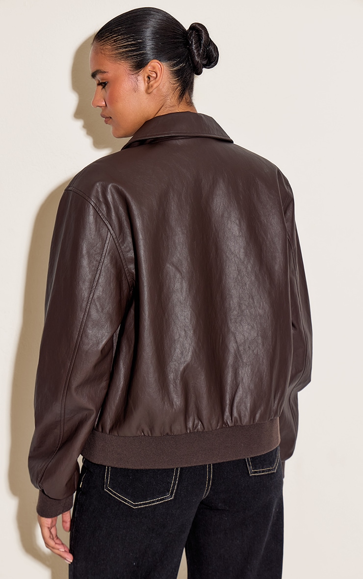Dark Chocolate Faux Leather Bomber Jacket image 2