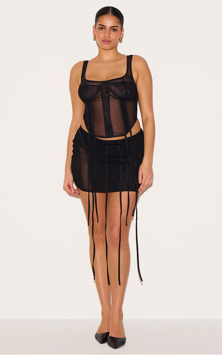 Plus Black Mesh Panelled Boned Corset image 3