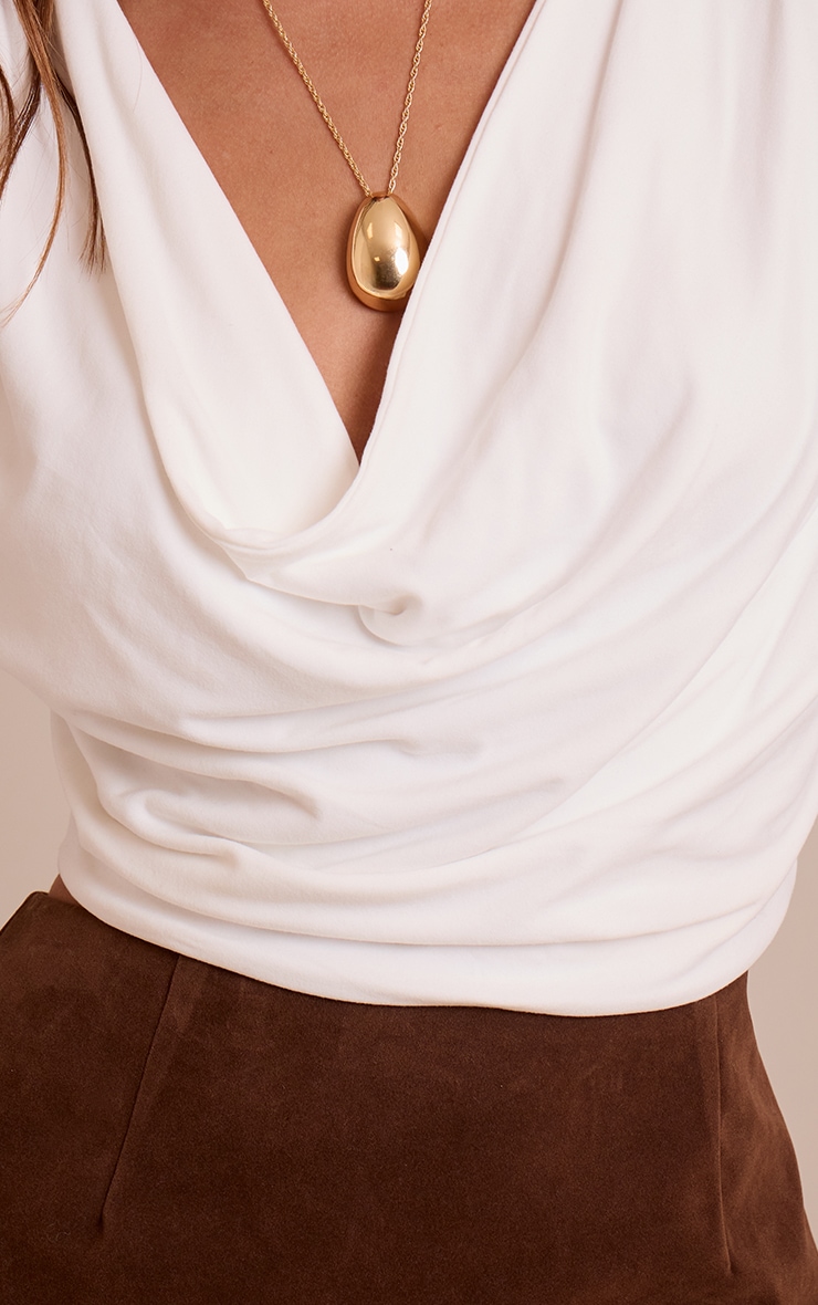 White Soft Touch Cowl Long Sleeve Top image 4