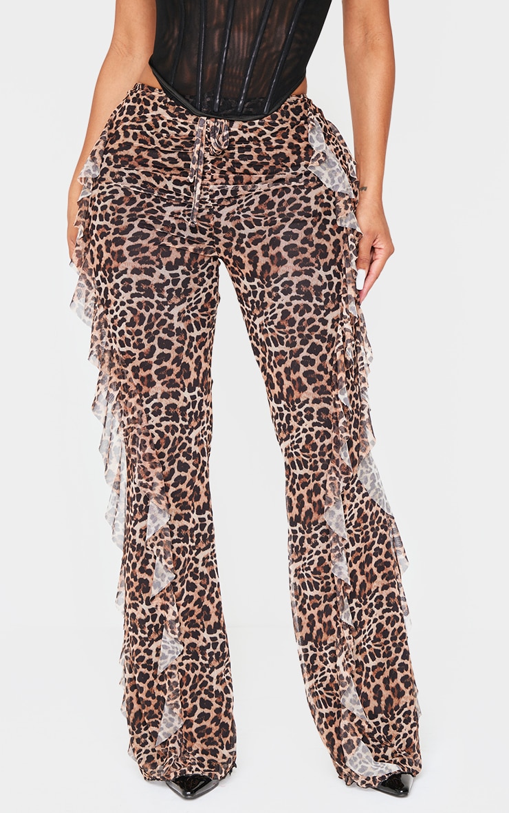 Shape Leopard Print Frill Flared Strappy Waist Pants image 2