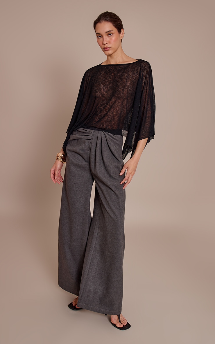 Top long style cape asymétrique en mesh dévoré côtelé chocolat image 3