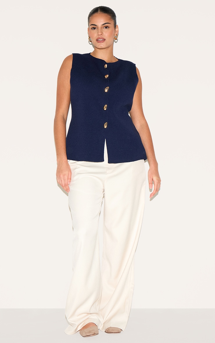 Plus Navy Compact Knit Button Up Vest image 3