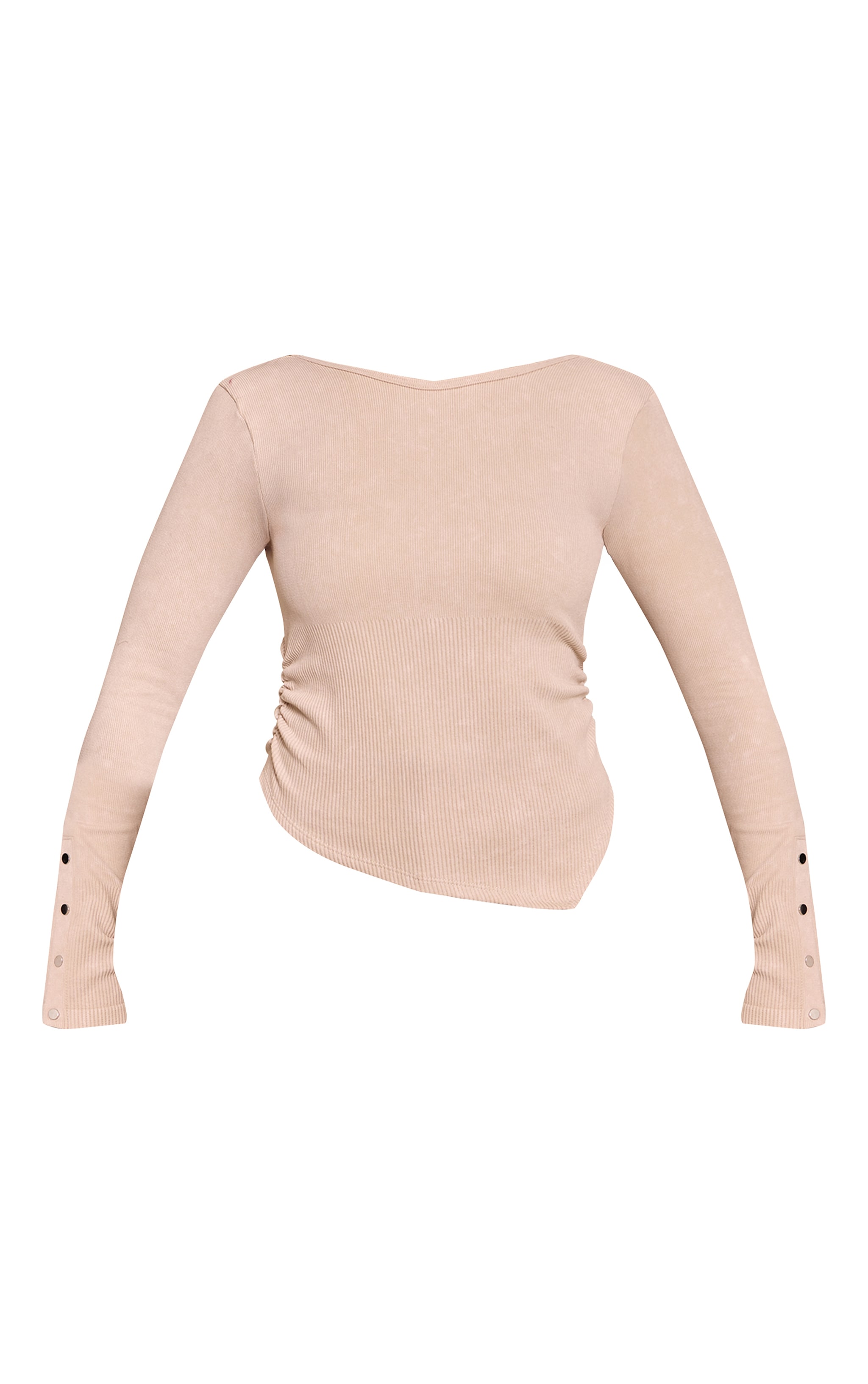 Petite Cream Snatched Rib Long Sleeve Popper Detail Open Back Top image 5