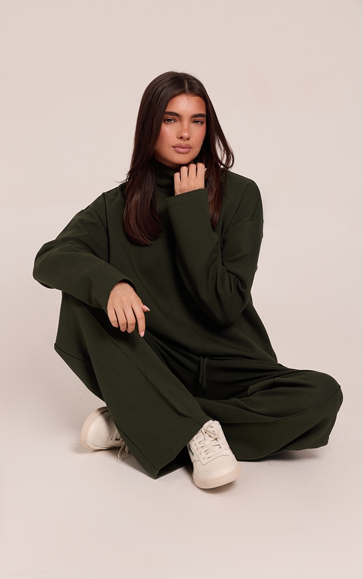 Dark Green Interlock Pintuck Straight Leg Sweatpant image 1