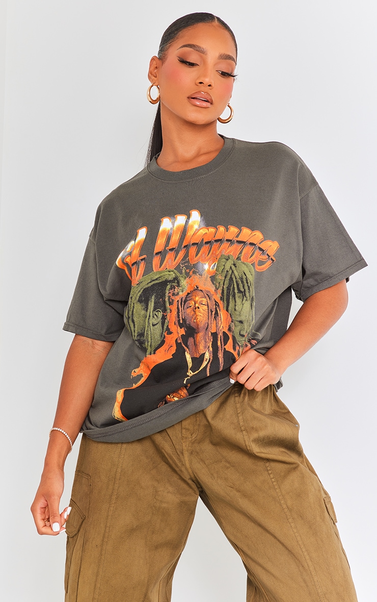 Dark Grey Lil Wayne Printed Oversized T-shirt image 3