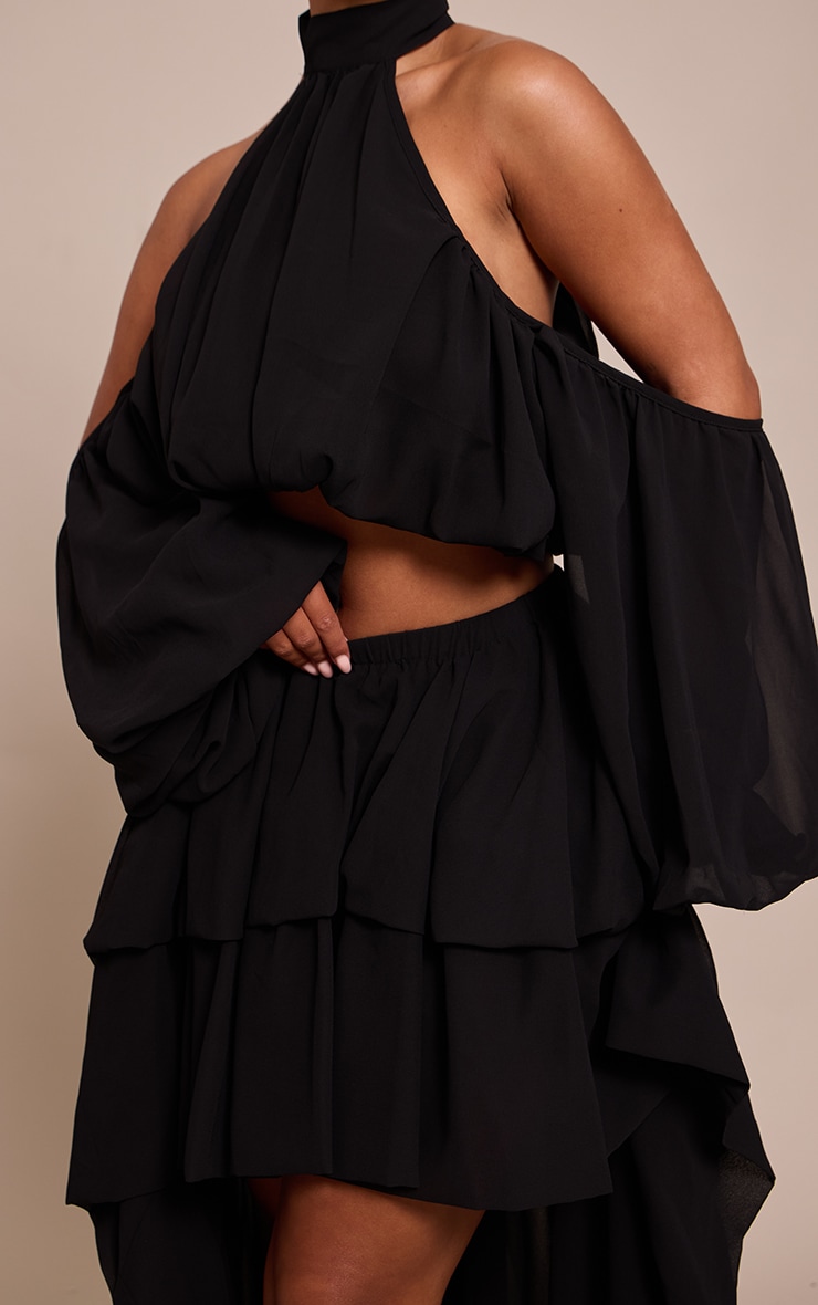 Shape Black Chiffon High Tiered Maxi Skirt image 4