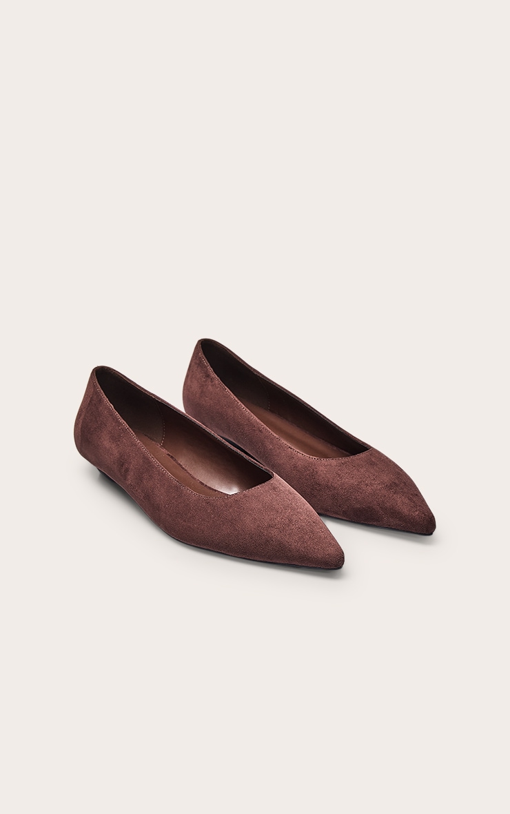 Chocolate Faux Suede Point Toe Ballet Flats image 3