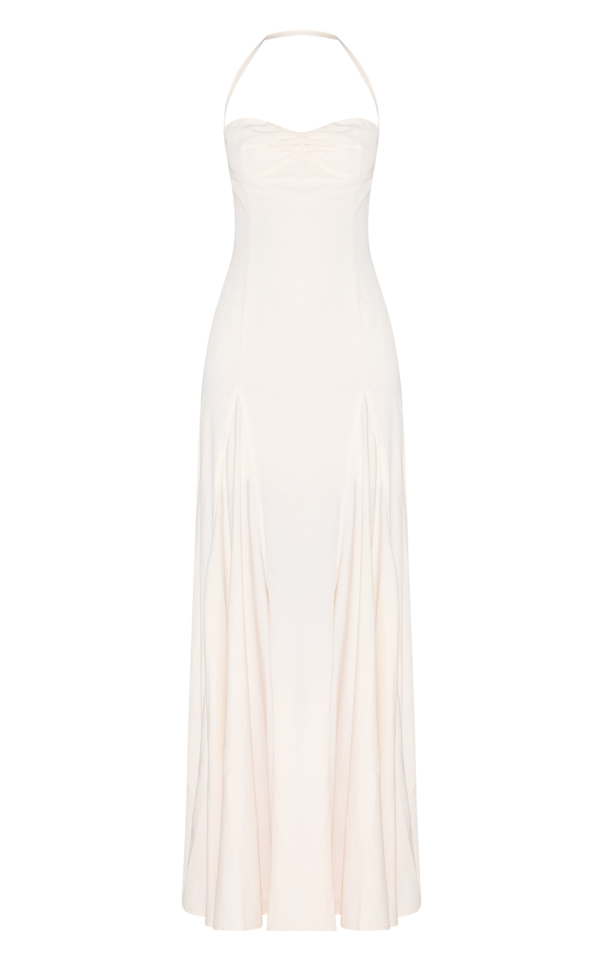 Cream Woven Halterneck Ruched Bust Detail Maxi Dress image 5