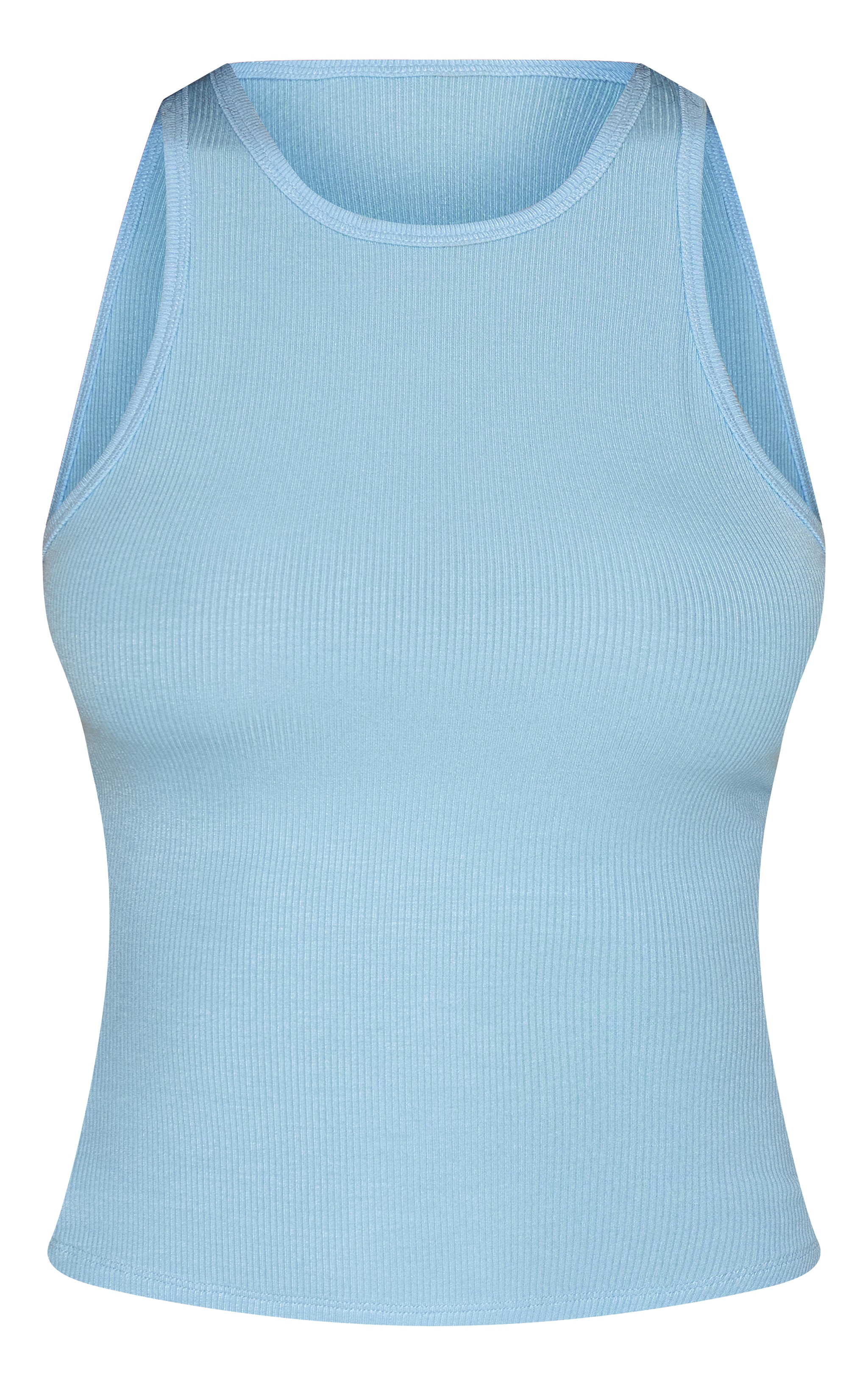 Sky Blue Soft Rib Racer Neck Vest Top image 5