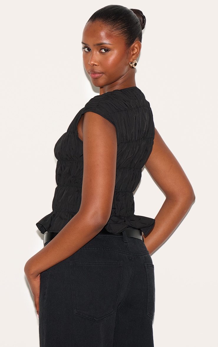 Black Shirred Boatneck Fitted Top image 2