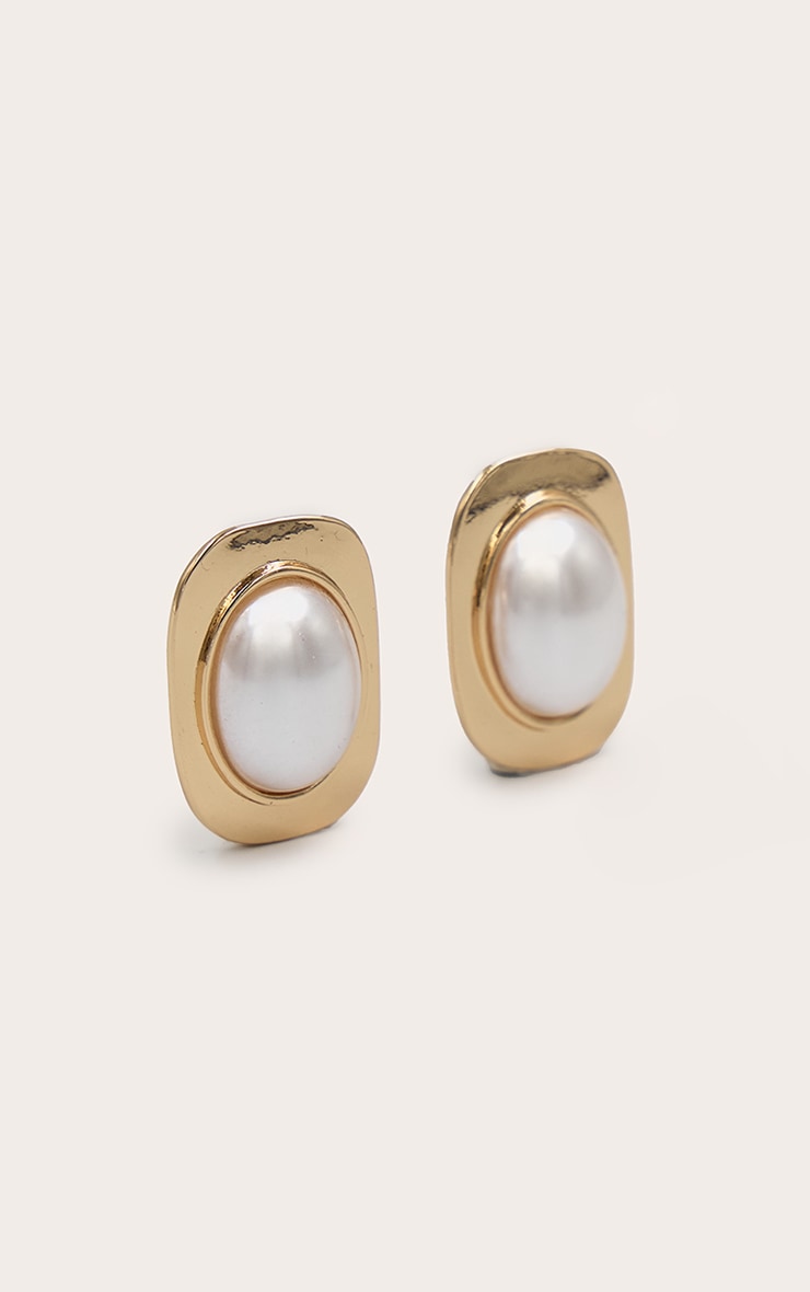 Gold Rectangular Enamel Stud Earrings image 2