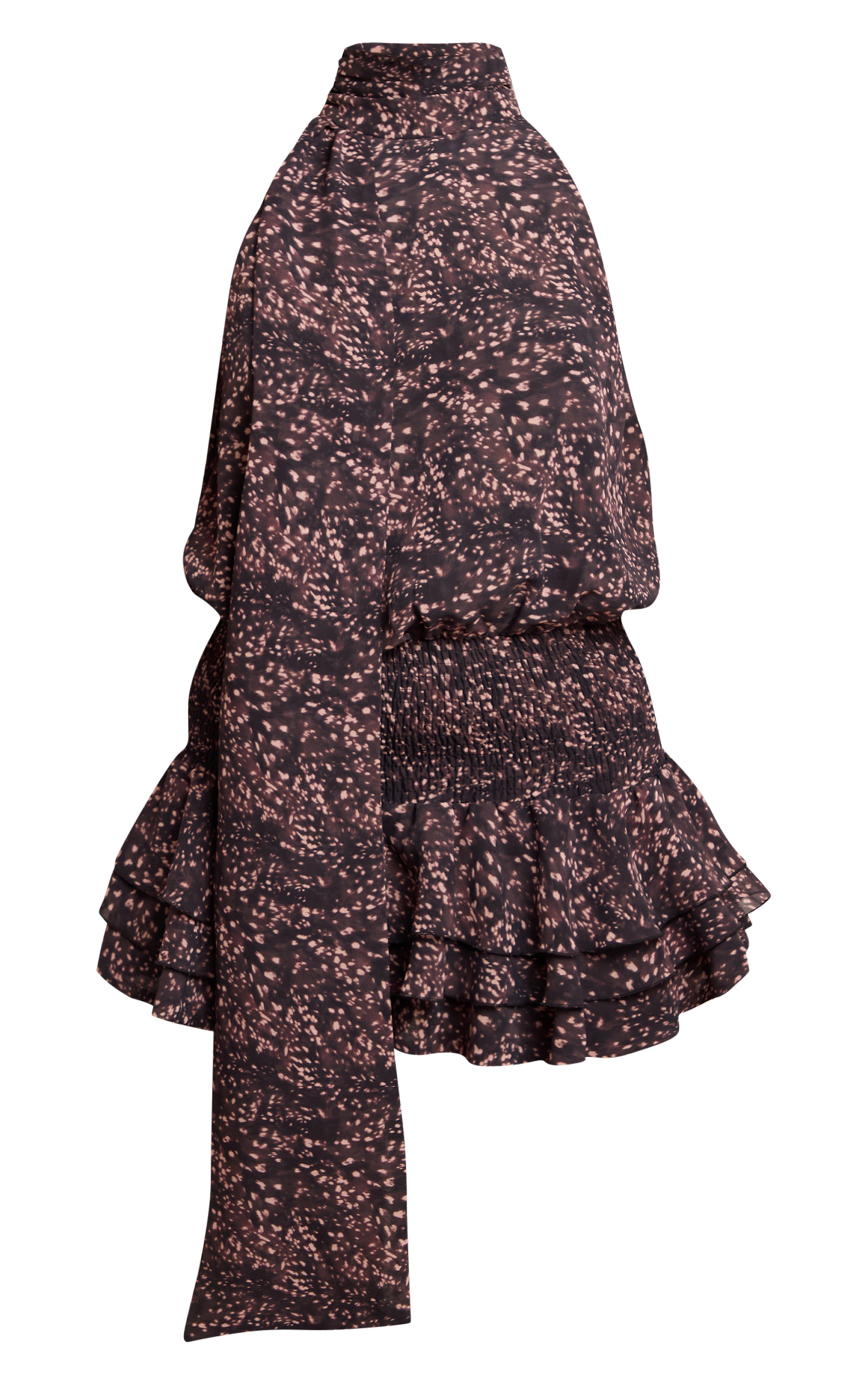 Black Print Chiffon Scarf Detail Skort Playsuit image 5