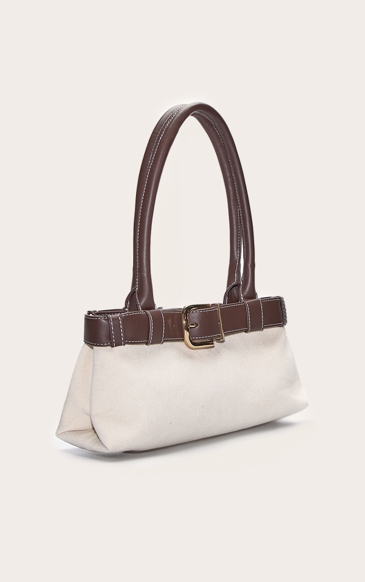 Canvas Belted PU Elongated Shoulder Bag image 3