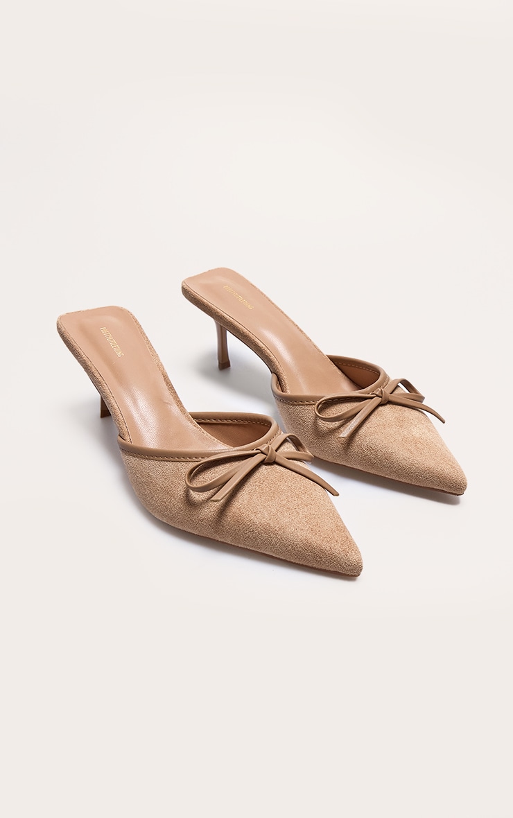 Beige Point Toe Bow Mid Heeled Court Mules | Footwear