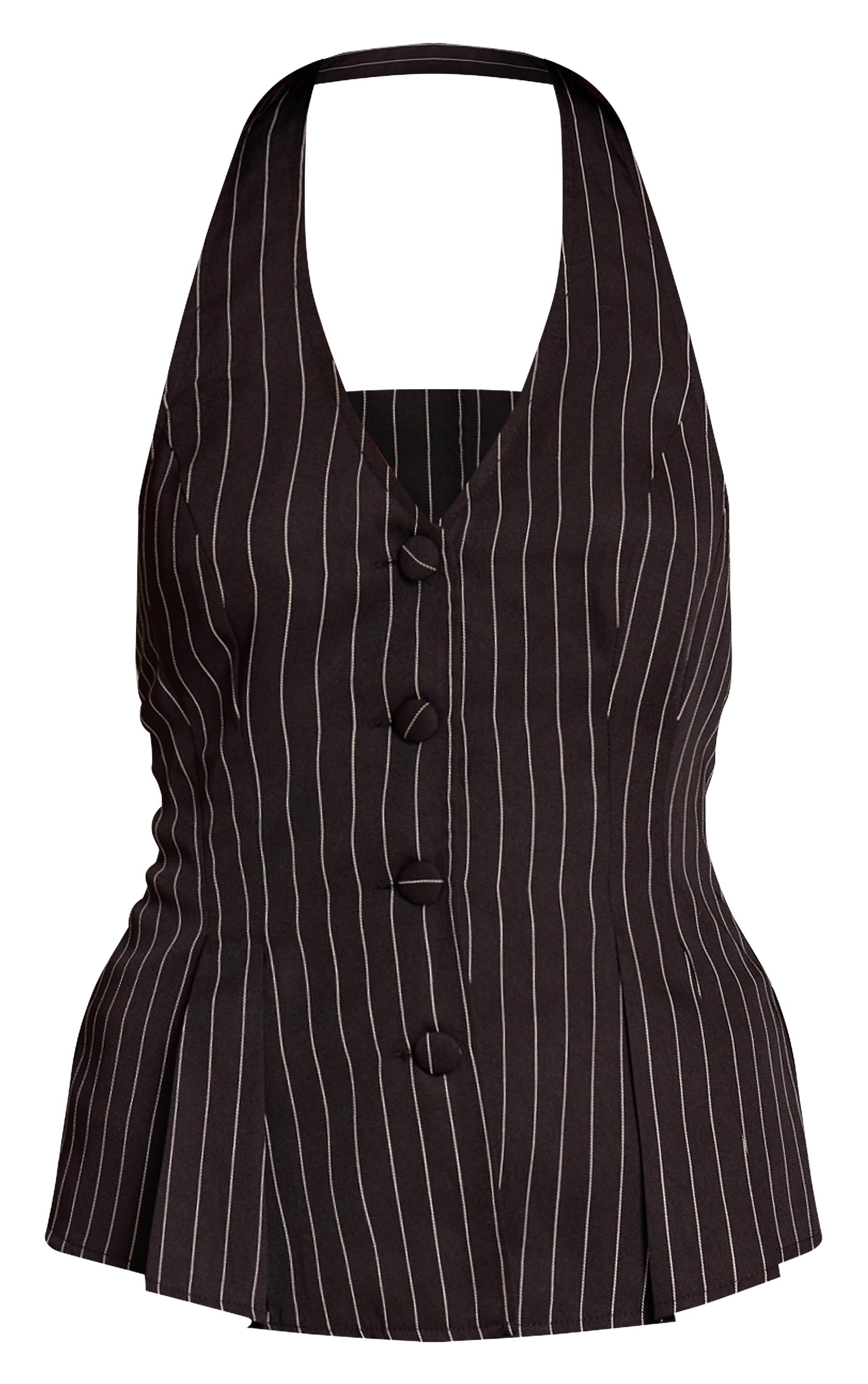 Black Pinstripe Woven Halterneck Button Down Vest image 5