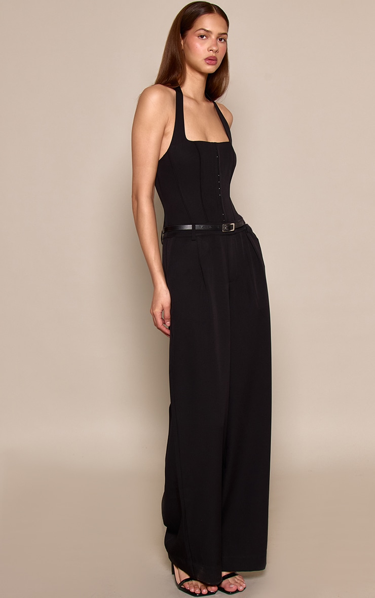 Black Tailored Corset Belt Detail Jumpsuit image 3
