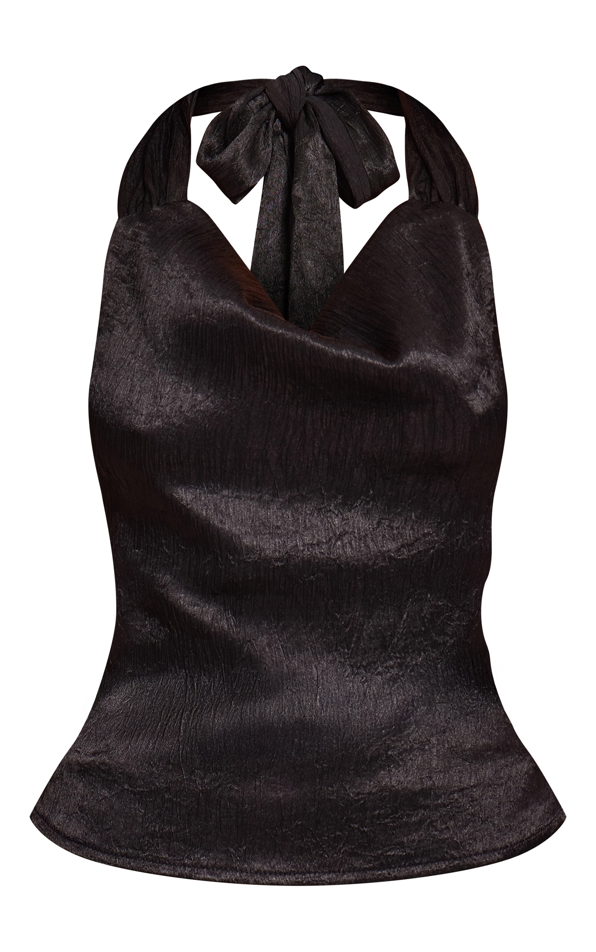 Petite Black Textured Halterneck Tie Long Top image 5