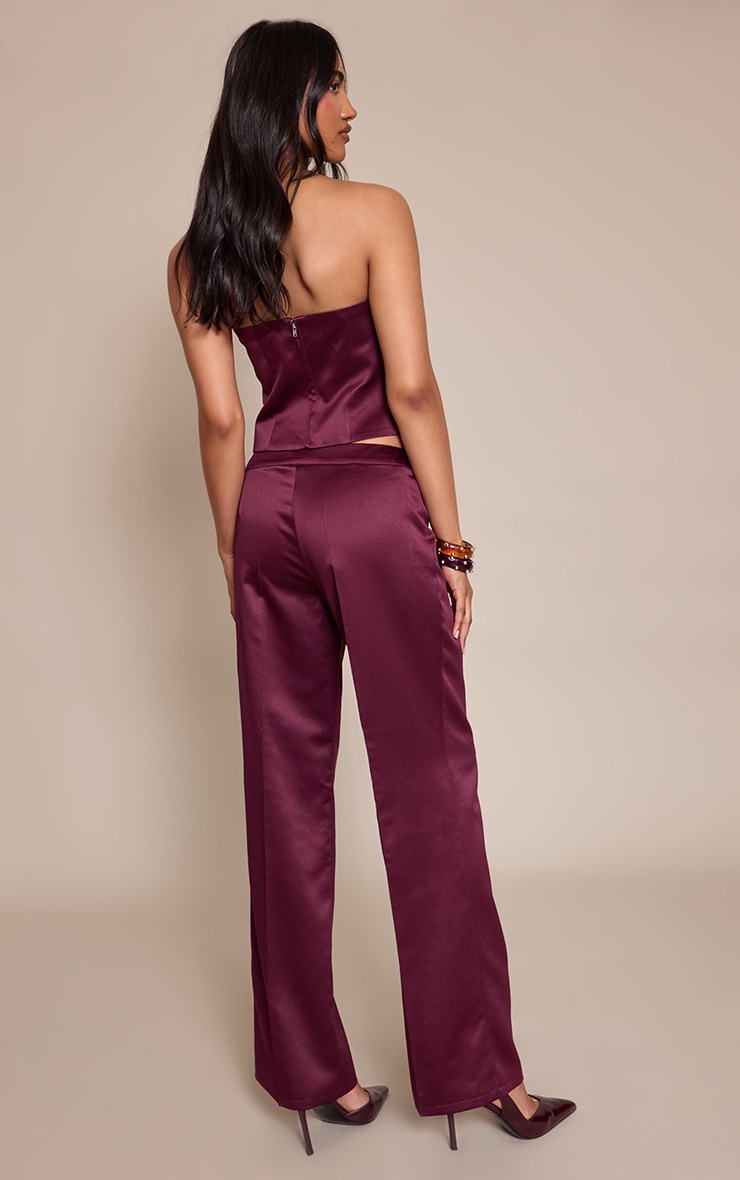 Pantalon droit satiné rouge vin foncé à taille basse image 3