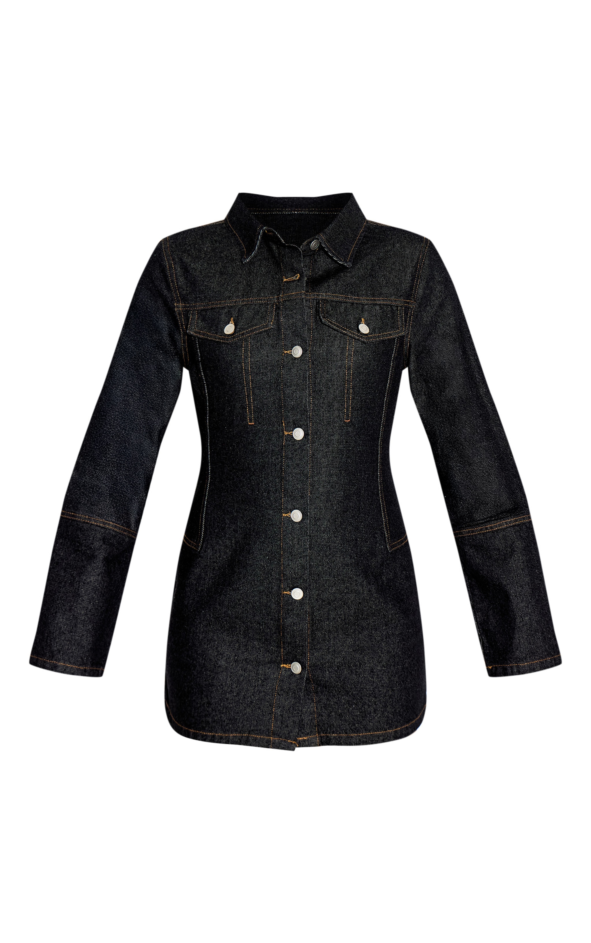 Raw Indigo Wash Seam Detail Long Sleeve Denim Shirt Dress image 5