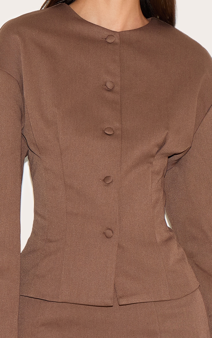 Chocolate Tailored Woven Boxy Balloon Sleeve Blazer image 4