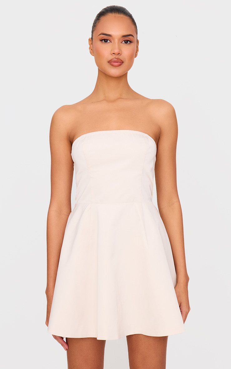 Cream Satin Bandeau Bow Back Shift Dress image 2