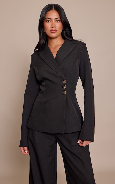 Blazer tissé noir à taille cintrée