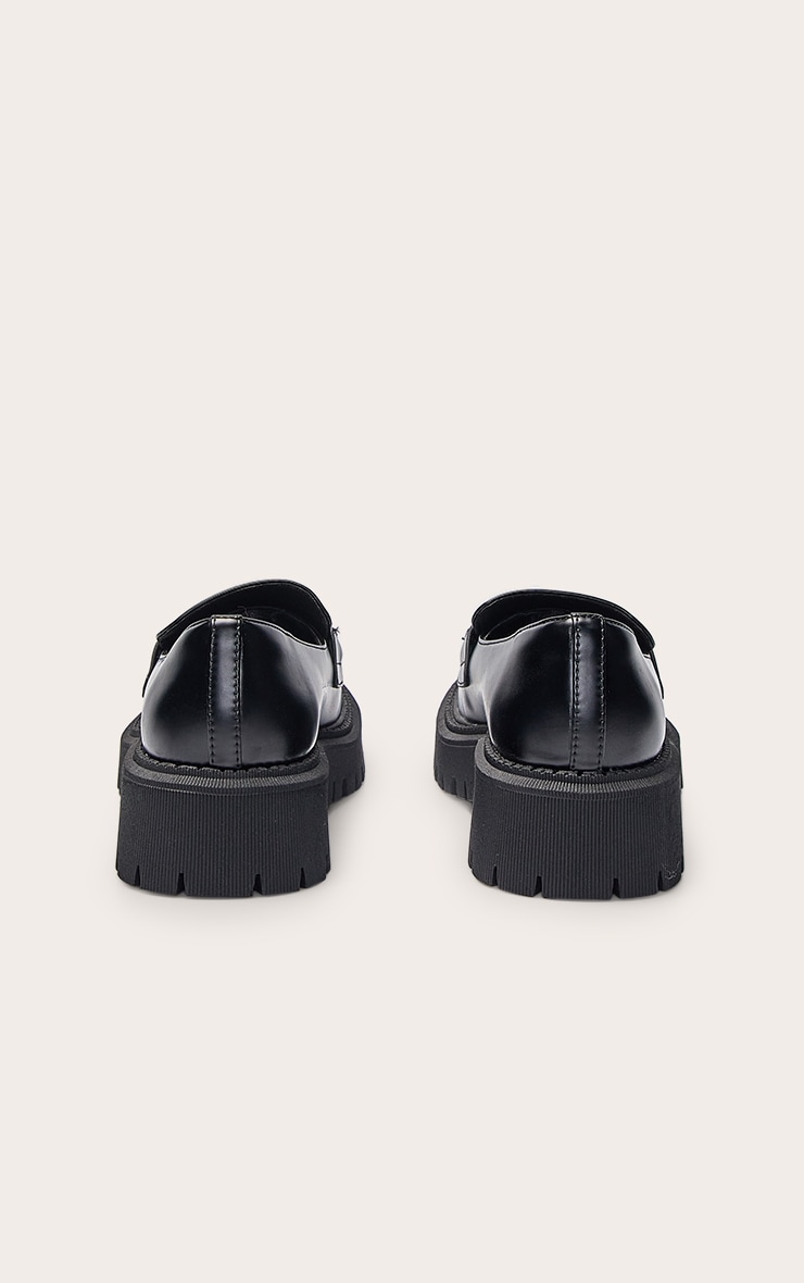 Black PU Gold Trim Chunky Loafers image 4