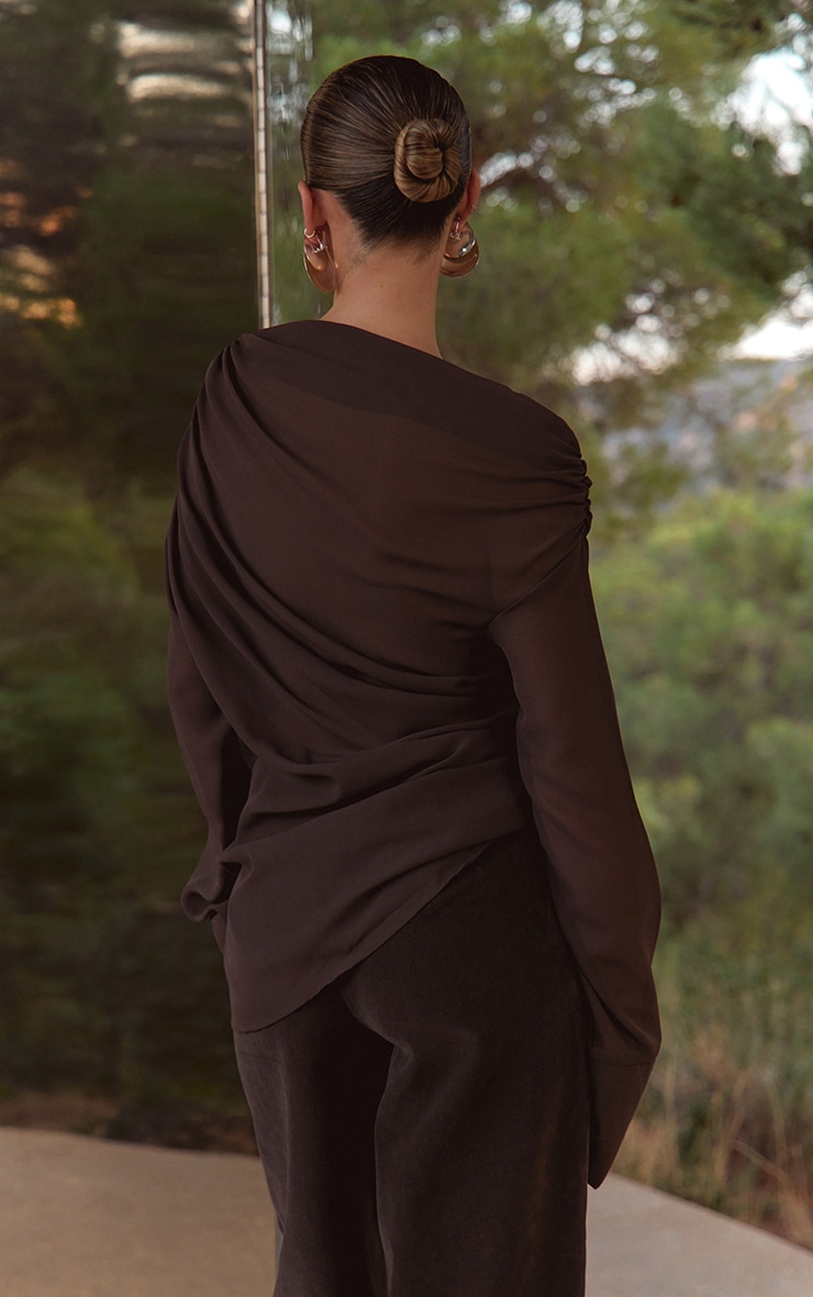 Dark Chocolate Chiffon Drape Top image 2