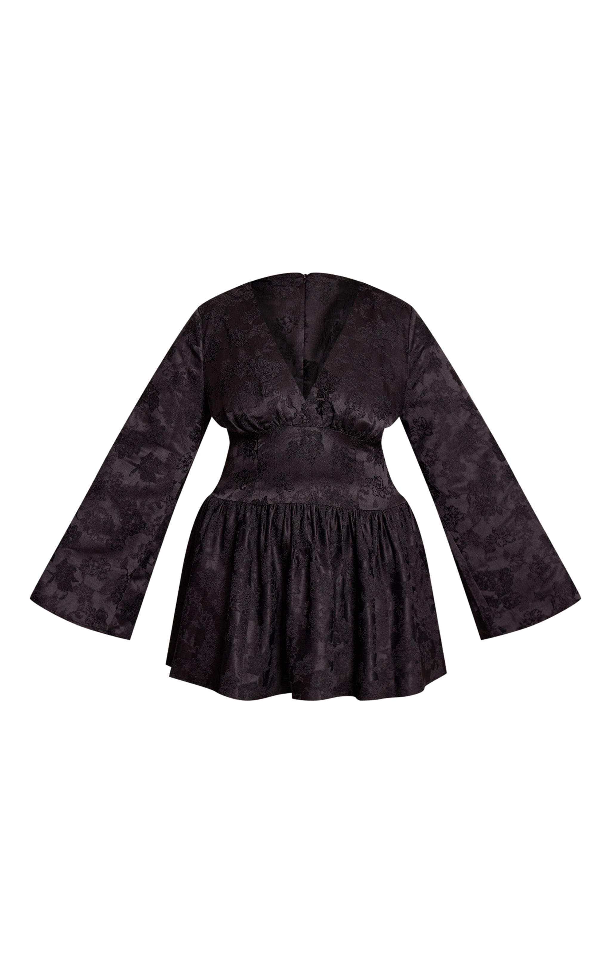 Plus Black Floral Jacquard Flute Sleeve Mini Dress image 5