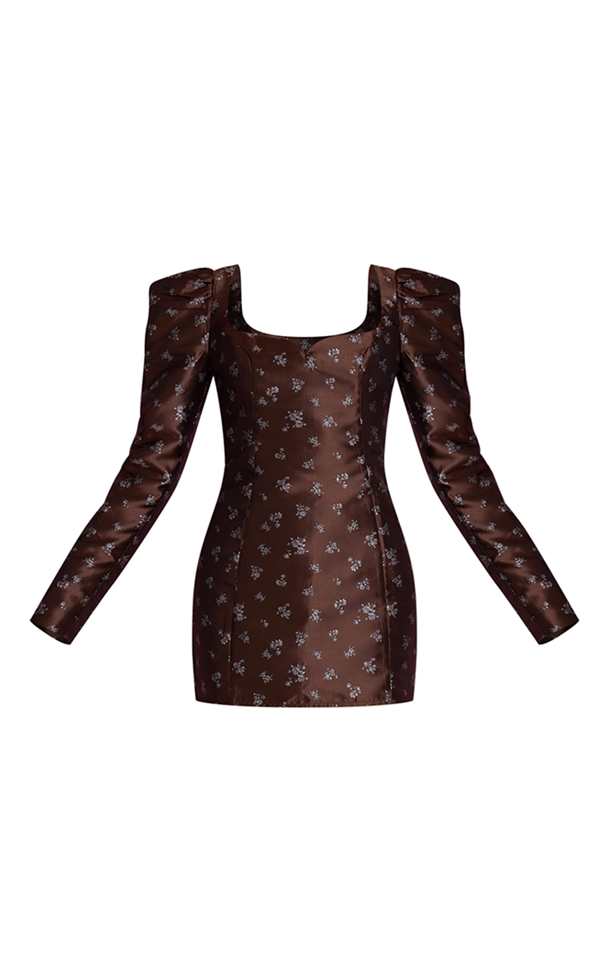 Brown Ditsy Floral Jacquard Puff Sleeve Corset Mini Dress image 5