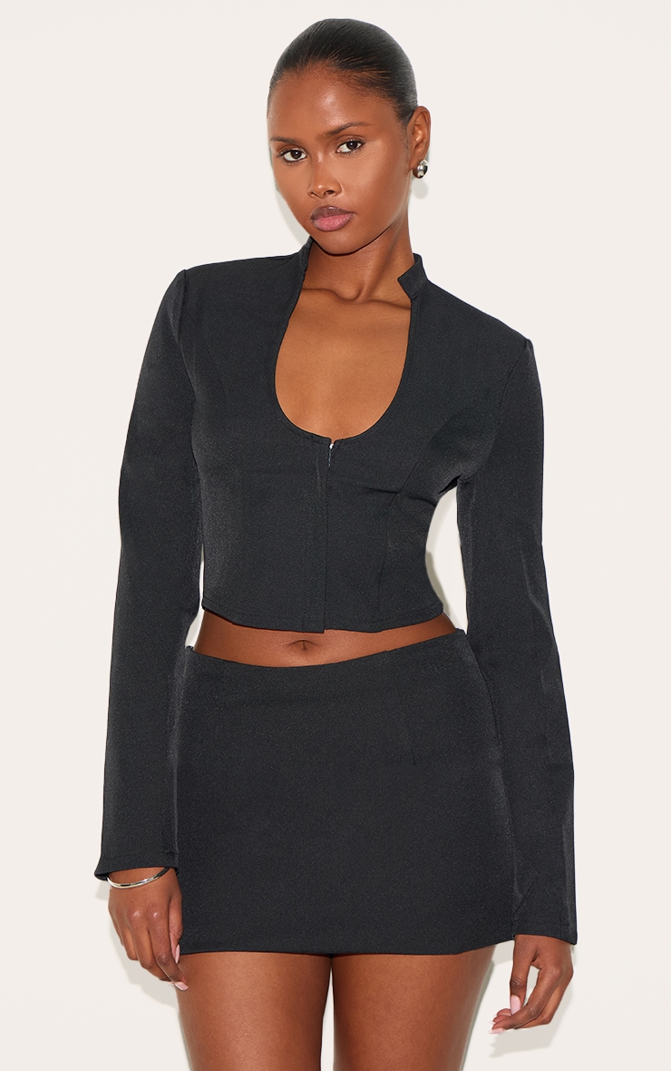 Black Plunge Scoop Neck Shirt image 1