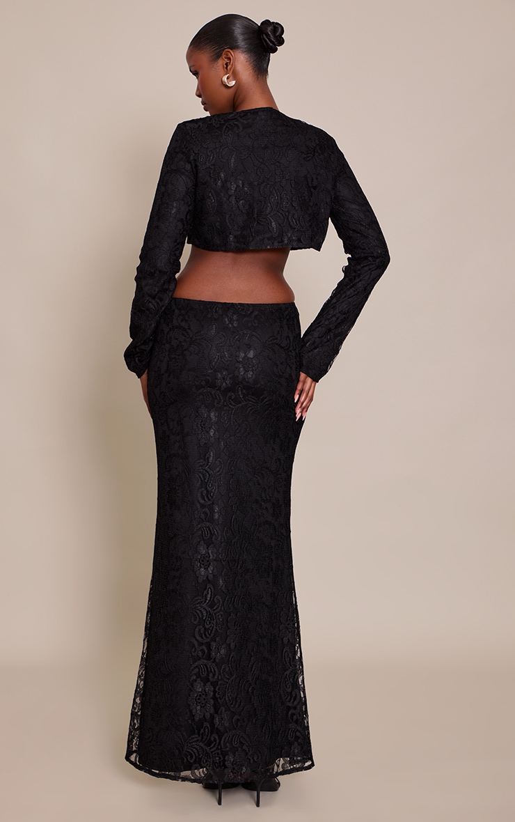 Black Lace Mid Rise Maxi Skirt image 3