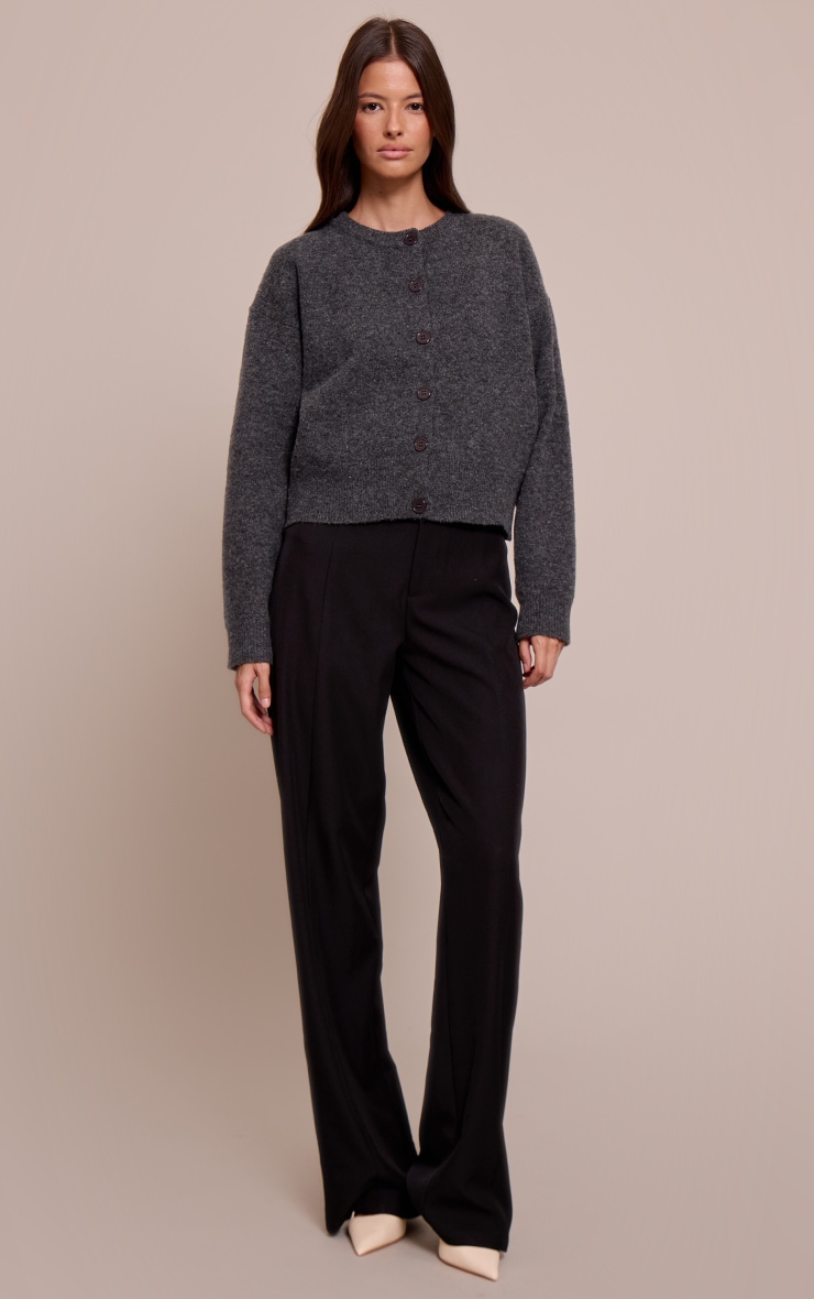 Charcoal Crew Neck Knit Cardigan image 3