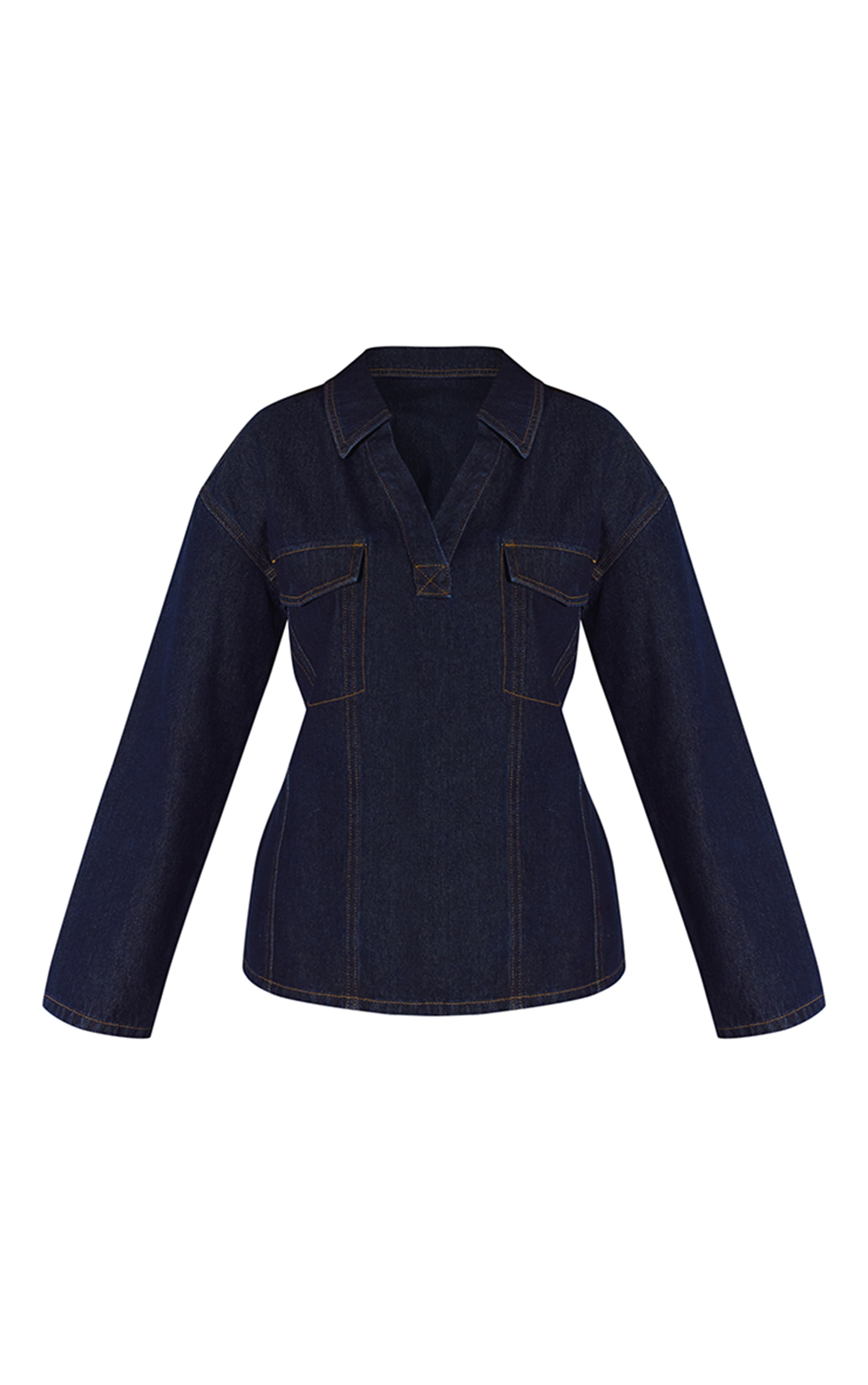 Chemise style rugby en jean indigo à coutures contrastées image 5