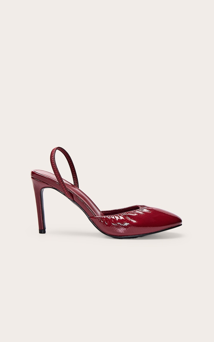 Talons ronds en PU crêpé bordeaux à bride derrière image 2