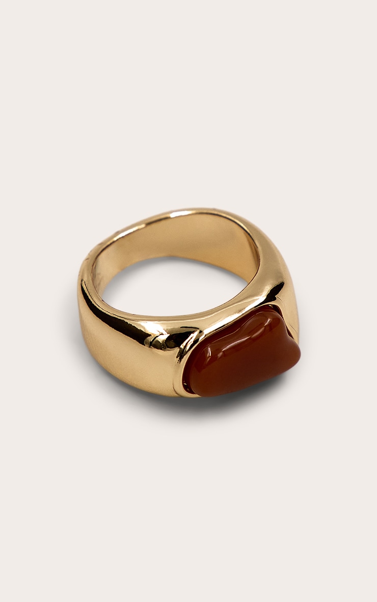 Bague texturée dorée à pierre en résine orange brûlé image 2