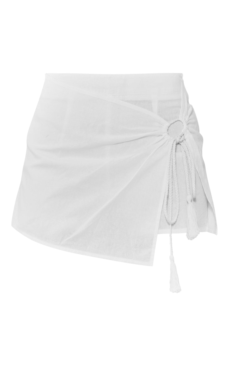 White Linen Feel Tassel Ring Front Skort image 1