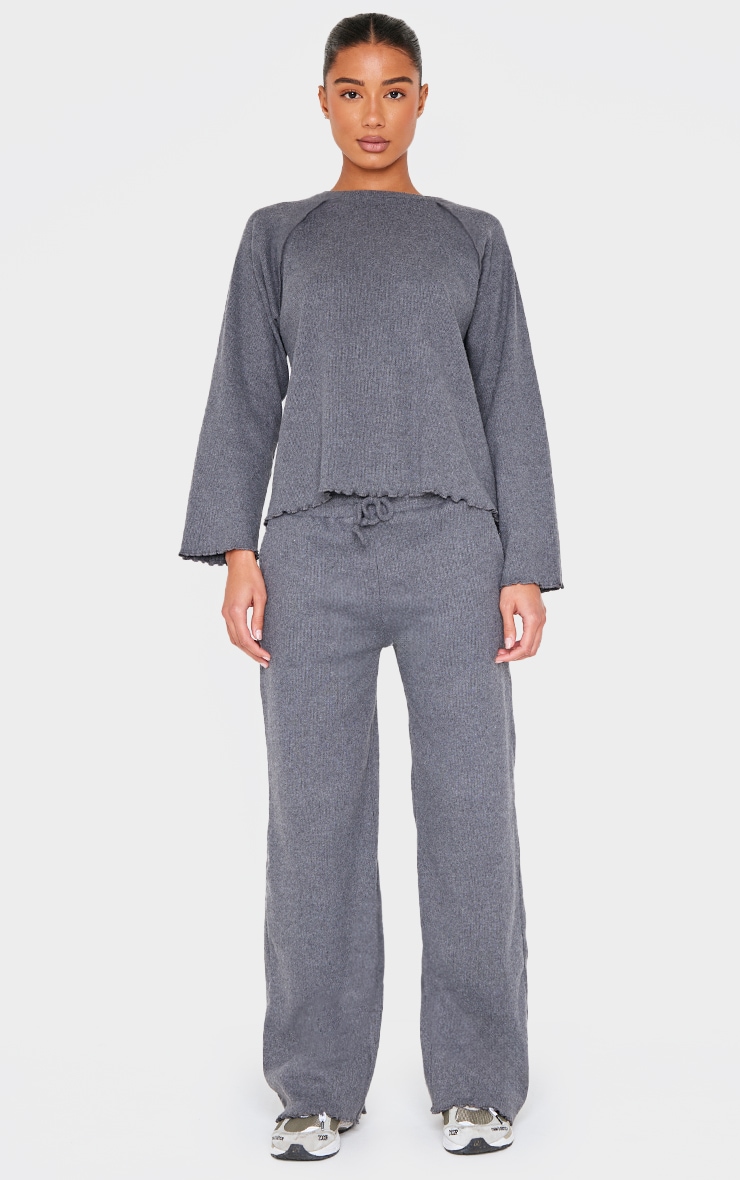 Dark Grey Ribbed Oversized Wide Leg Pants image 1
