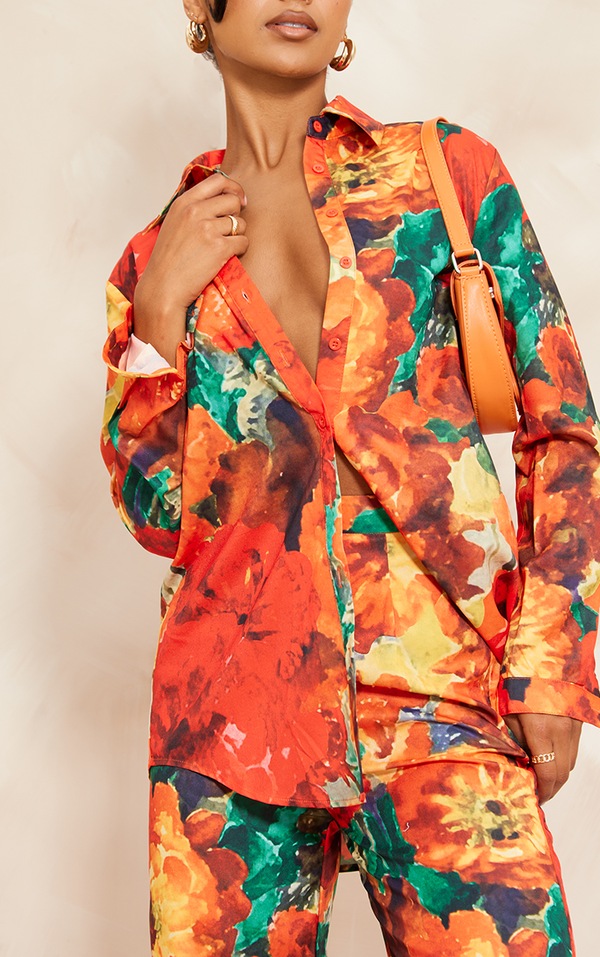 Regular Fit Long Sleeve Shirt - Floral - Red