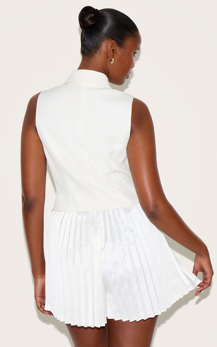 White Tailored Vest Detail Pleated Skort Romper image 2