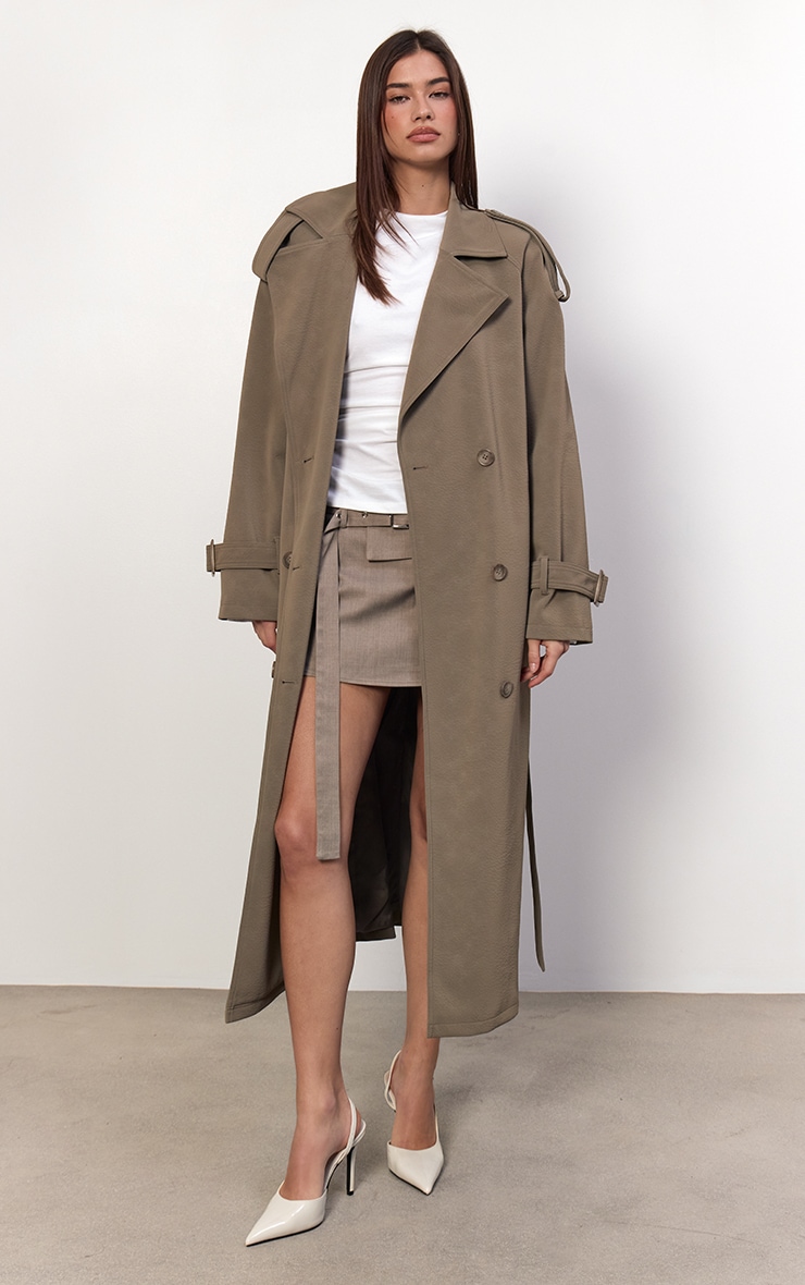 Taupe Peached PU Trench Coat image 4