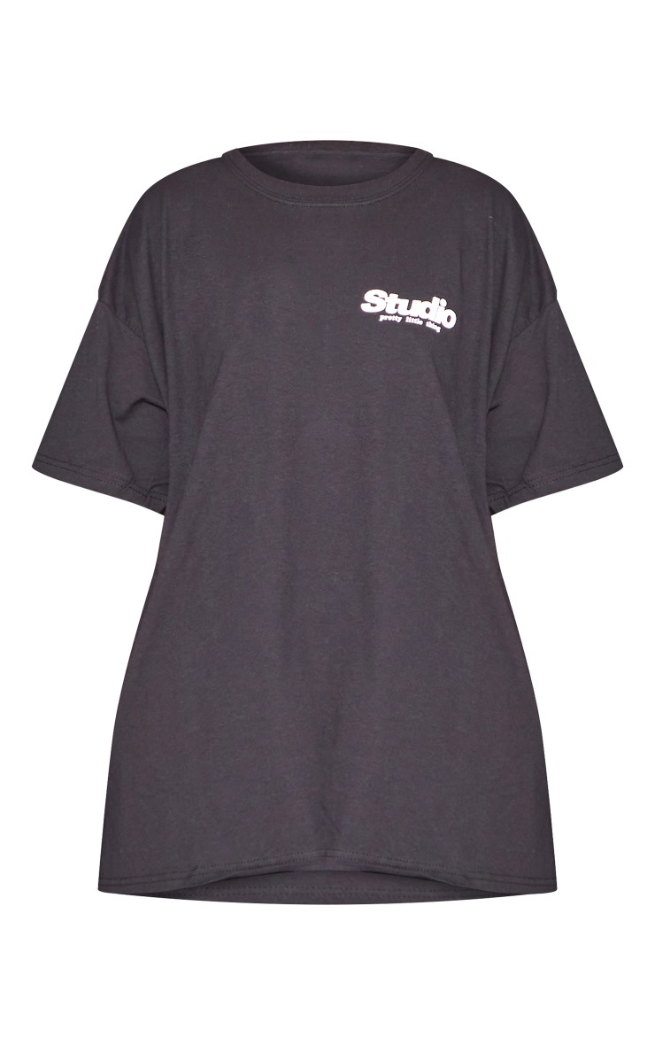 PRETTYLITTLETHING Black Washed Studio Puff Printed T Shirt image 5
