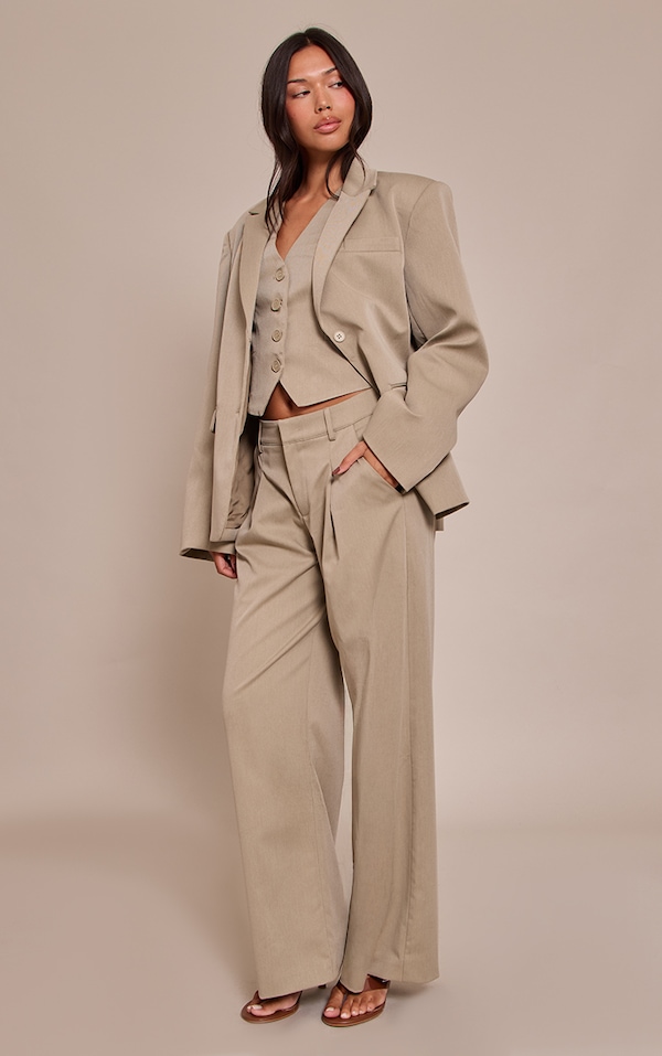 Grey Tailored Woven pleated Wide Leg Pant
