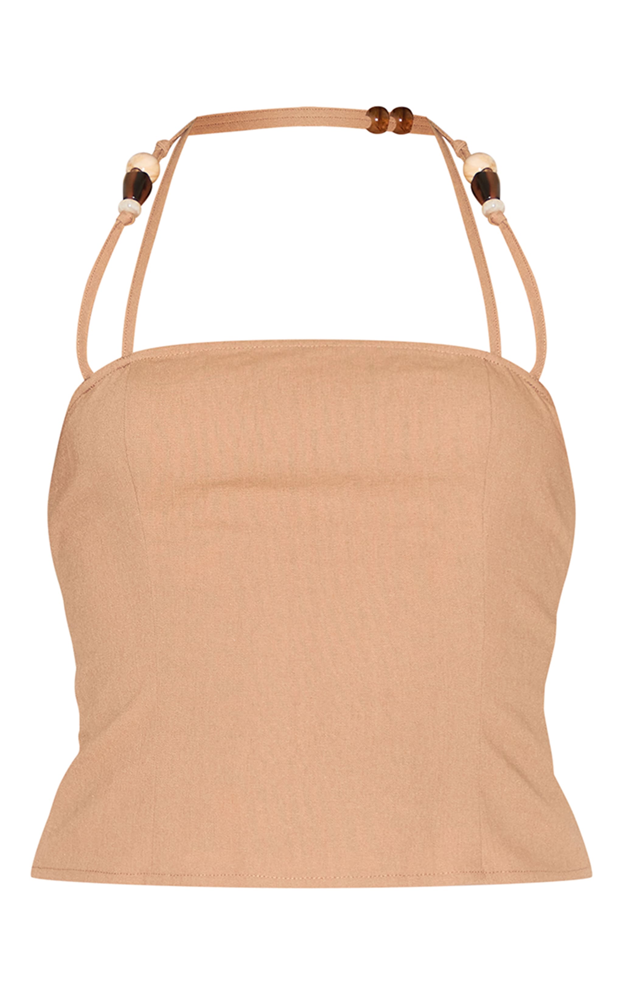 Light Brown Beaded Halterneck Long Top image 5