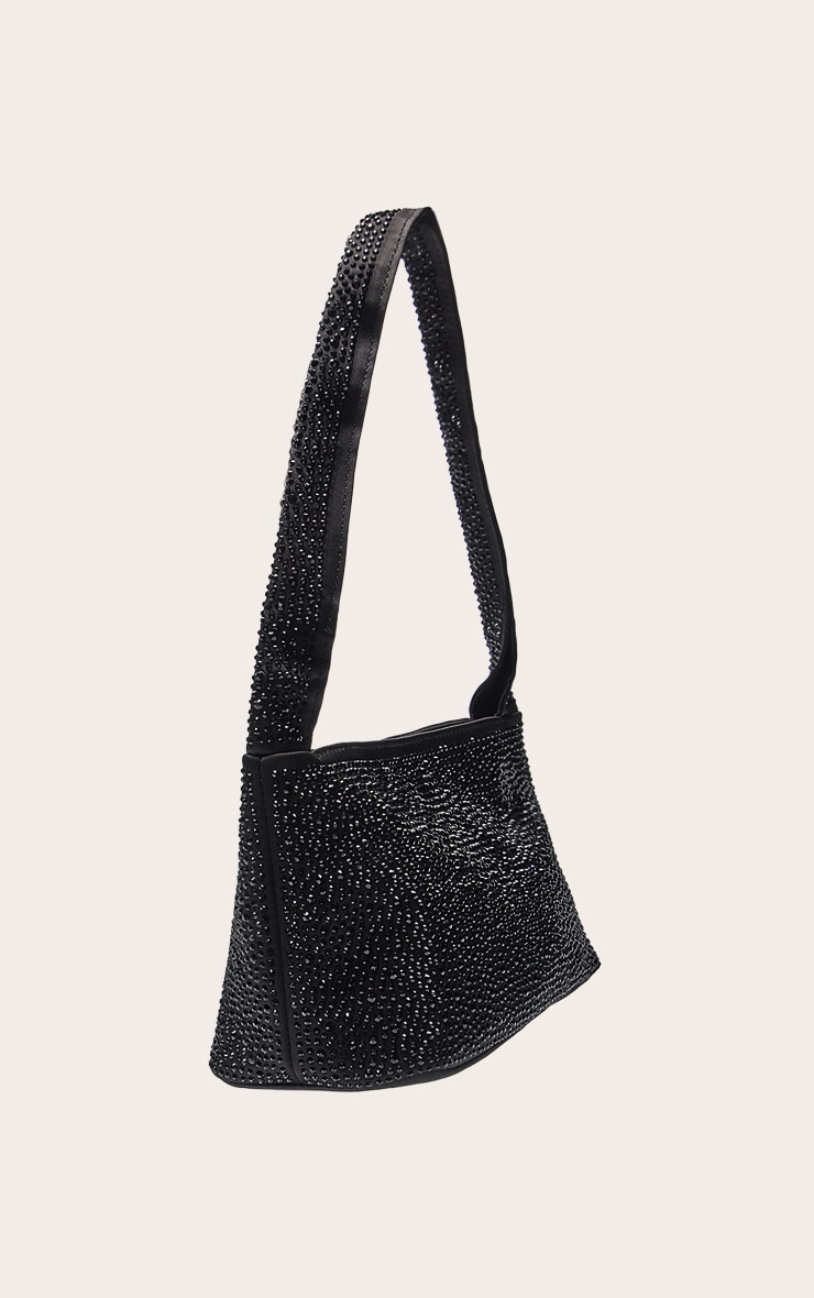 Black Hot Fix Satin Shoulder Bag image 3