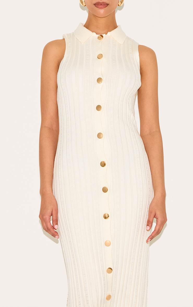 Petite Cream Knitted Button Down Maxi Dress image 4