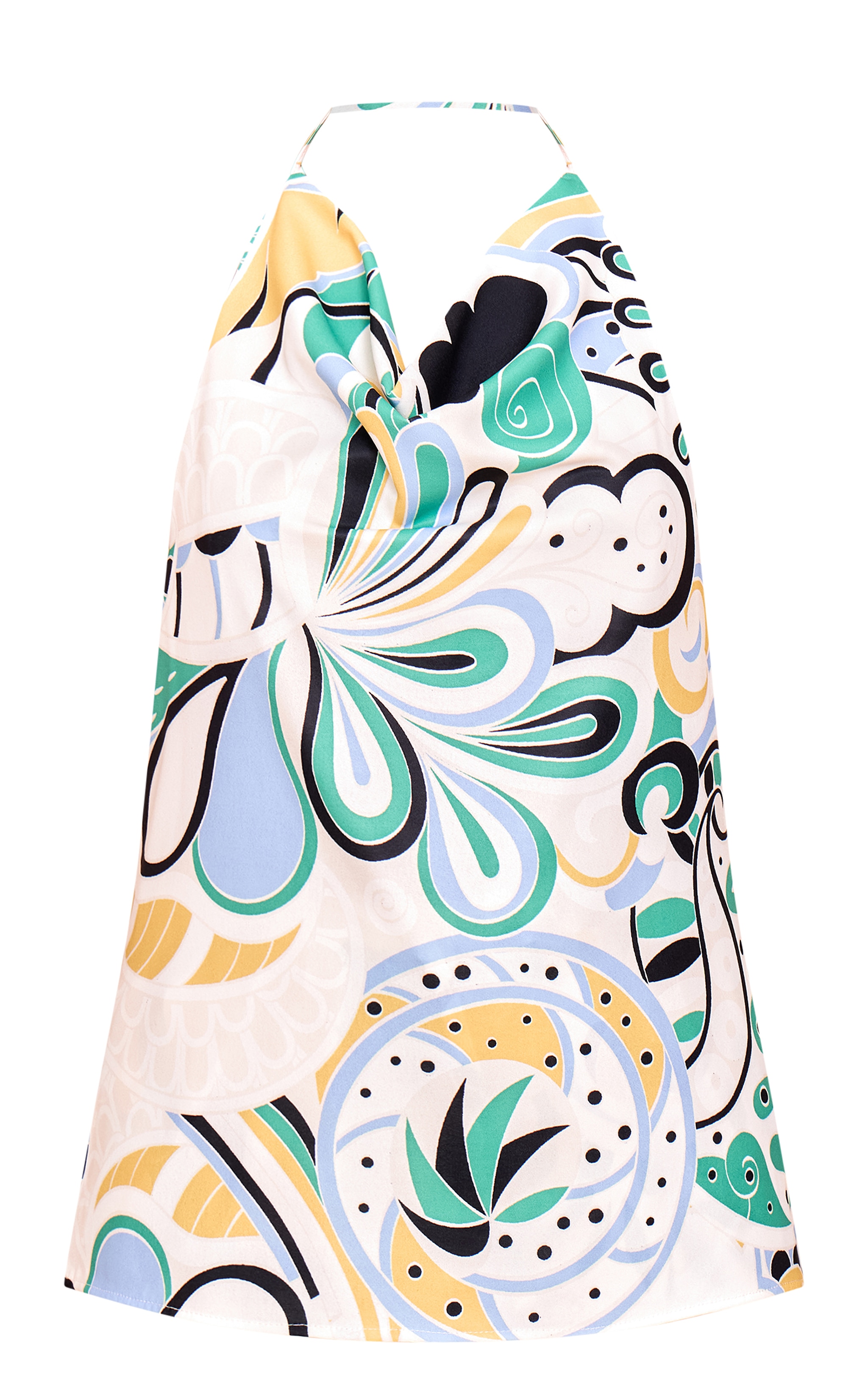 Multi Abstract Print Woven Halter Neck Floaty Long Top image 5